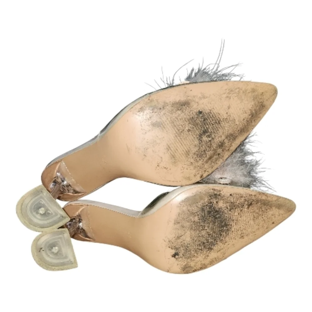 Vintage Europen Leather Cream‎ Feathered Women's Heels Size 43
